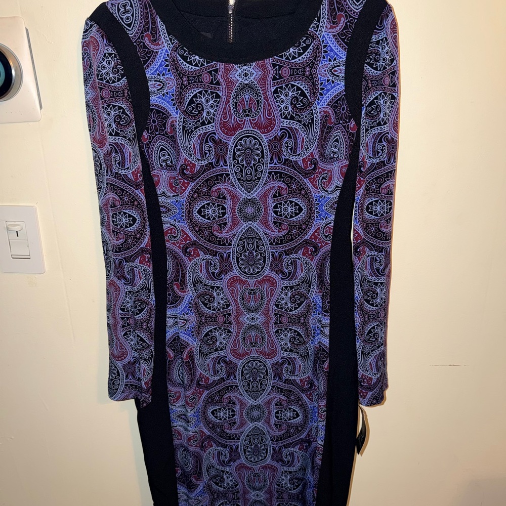 INC International Concepts Black and Purple Paisley Dress